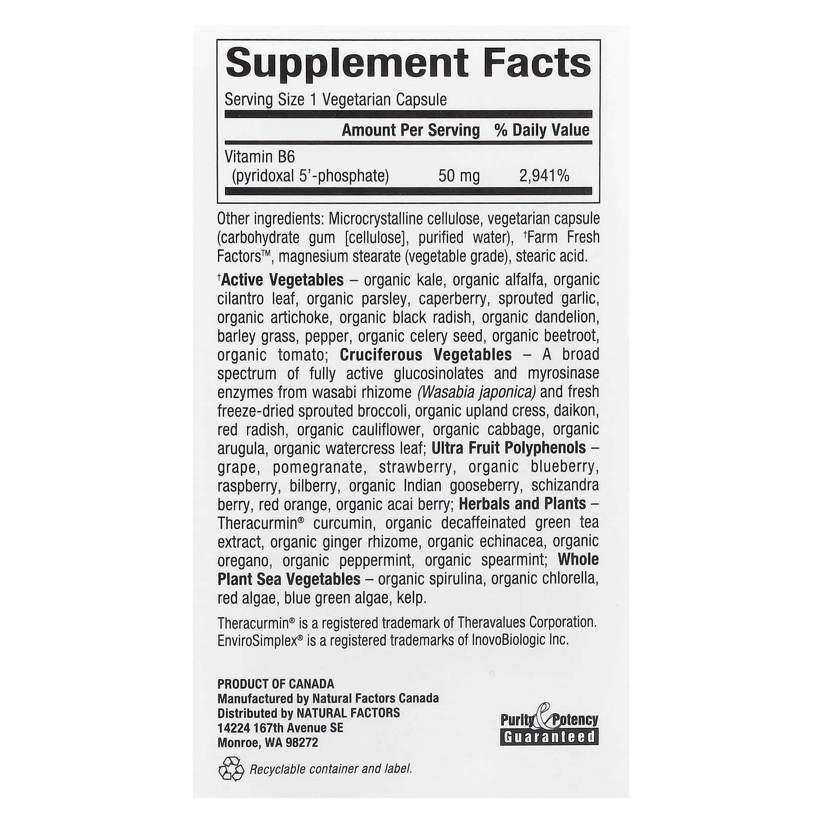 Natural Factors, BioCoenzymated，B6，5-磷酸吡哆醛，50 毫克，30 粒素食膠囊