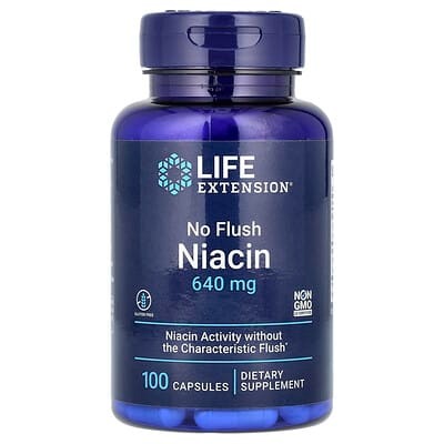 Life Extension, 無潮紅煙鹼酸膠囊，640 毫克，100 粒膠囊