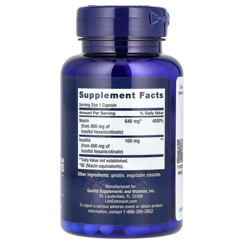 Life Extension, 無潮紅煙鹼酸膠囊，640 毫克，100 粒膠囊背面
